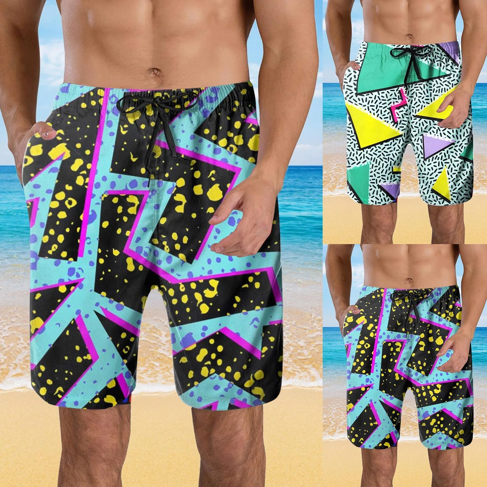 

Mens 80s 90s Swim Shorts Retro Fun Novelty Party Shorts Mesh Lined Quick Dry Swimwear Surf Board Shorts Men