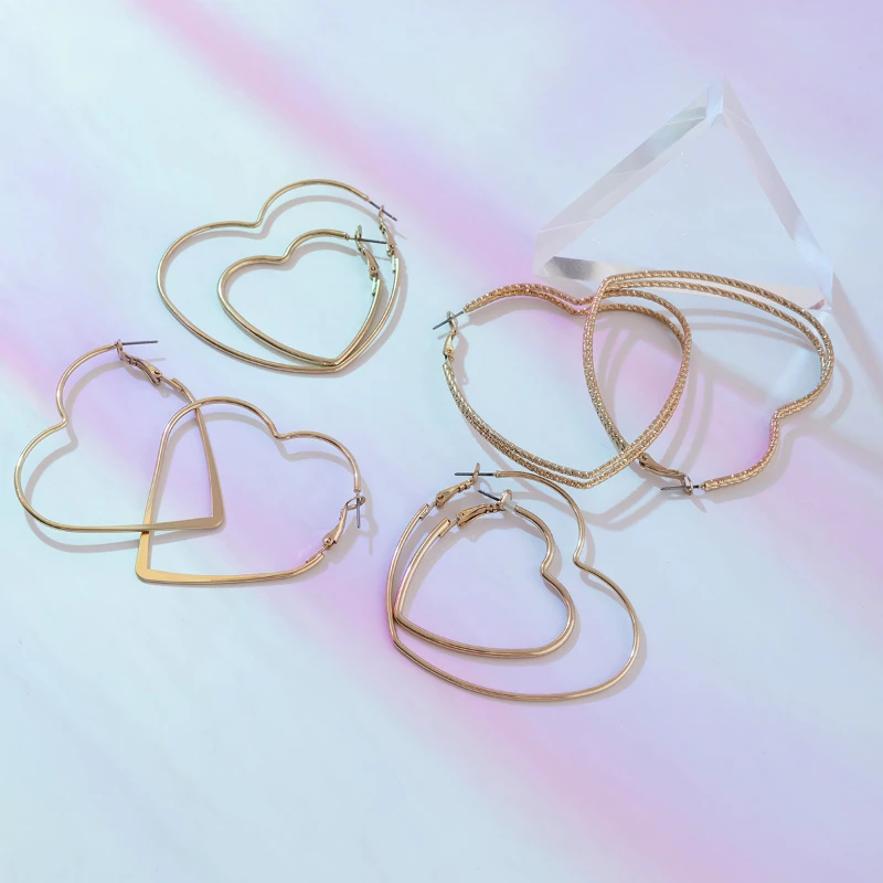 

Modern Jewelry Heart Earrings Popular Design Simply Double Gold Color Hip Hop Drop Earrings For Women Party Gifts