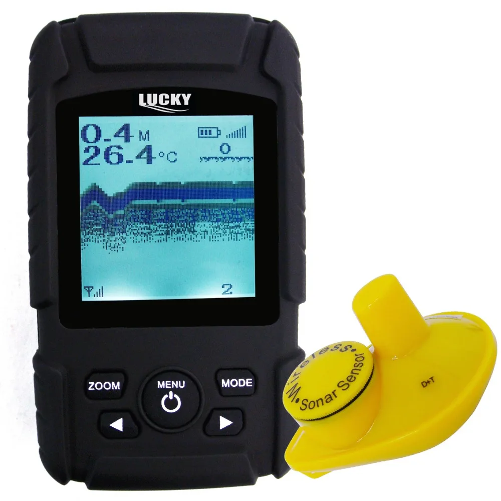 

LUCKY Rechargeable Battery Waterproof Wireless Fishfinder/ fish finde 2-131FT Sensor 125kHz Sonar Frequency Bottom Contour