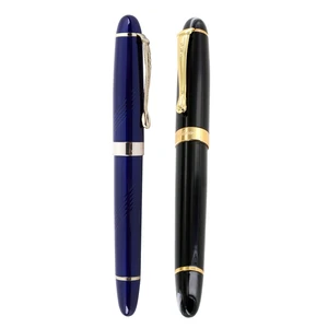 Jinhao 2Pcs Fountain Pen: 1 Pcs Fountain Pen 450 Black With Gold Broad Nib & 1Pcs X450 18KGP 0.7Mm Broad Nib Fountain Pen Blue