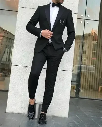 Деловые деловые мужские костюмы Slim Fit с пиковыми лацканами Свадебные смокинги