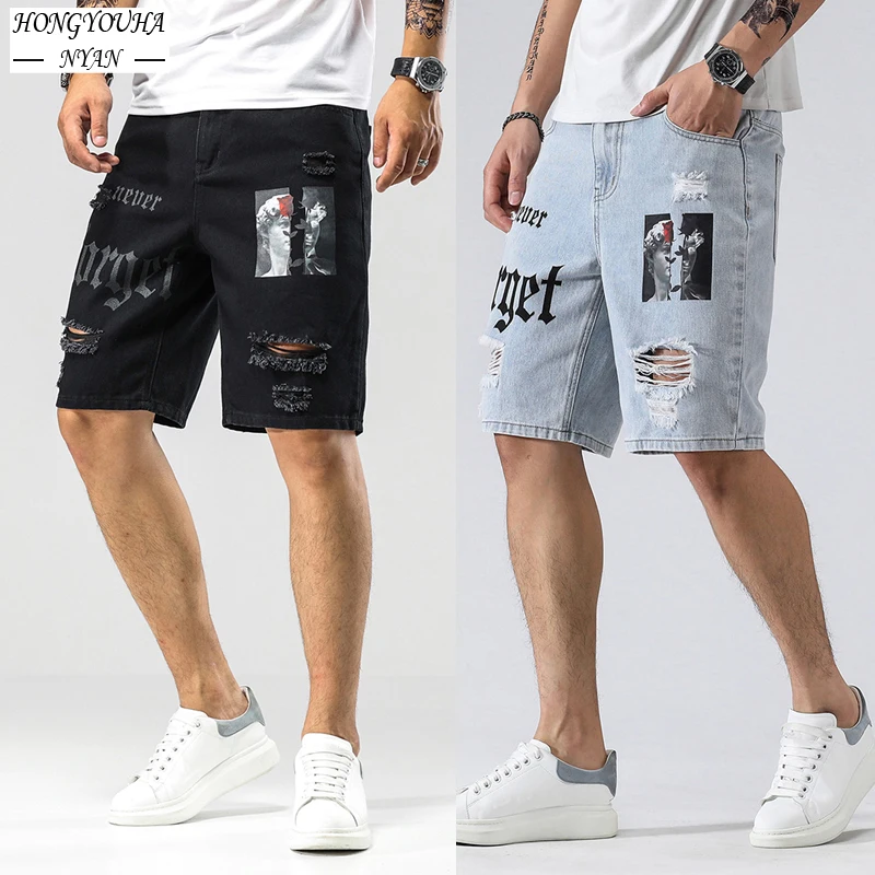 Fashion Brand Men Jeans Shorts Hole 2022 Streetwear Harajuku Slim Straight Denim Shorts Summer Casual Baggy Ripped Jeans for men