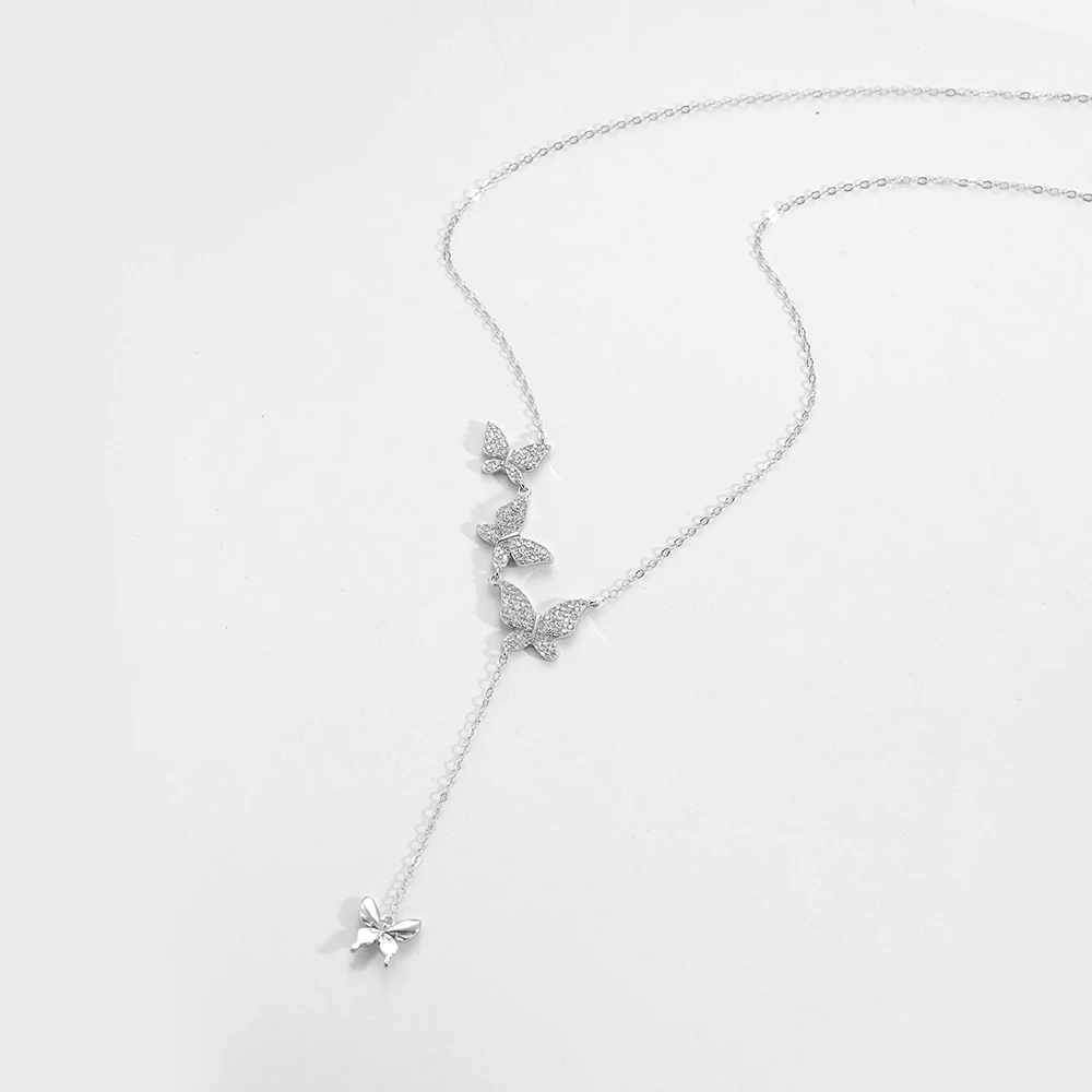 

VEWANT 925 Sterling Silver Three Butterfly CZ Zircon Pave Pendant Drop Chain Necklace Women Luxury Fine Jewelry