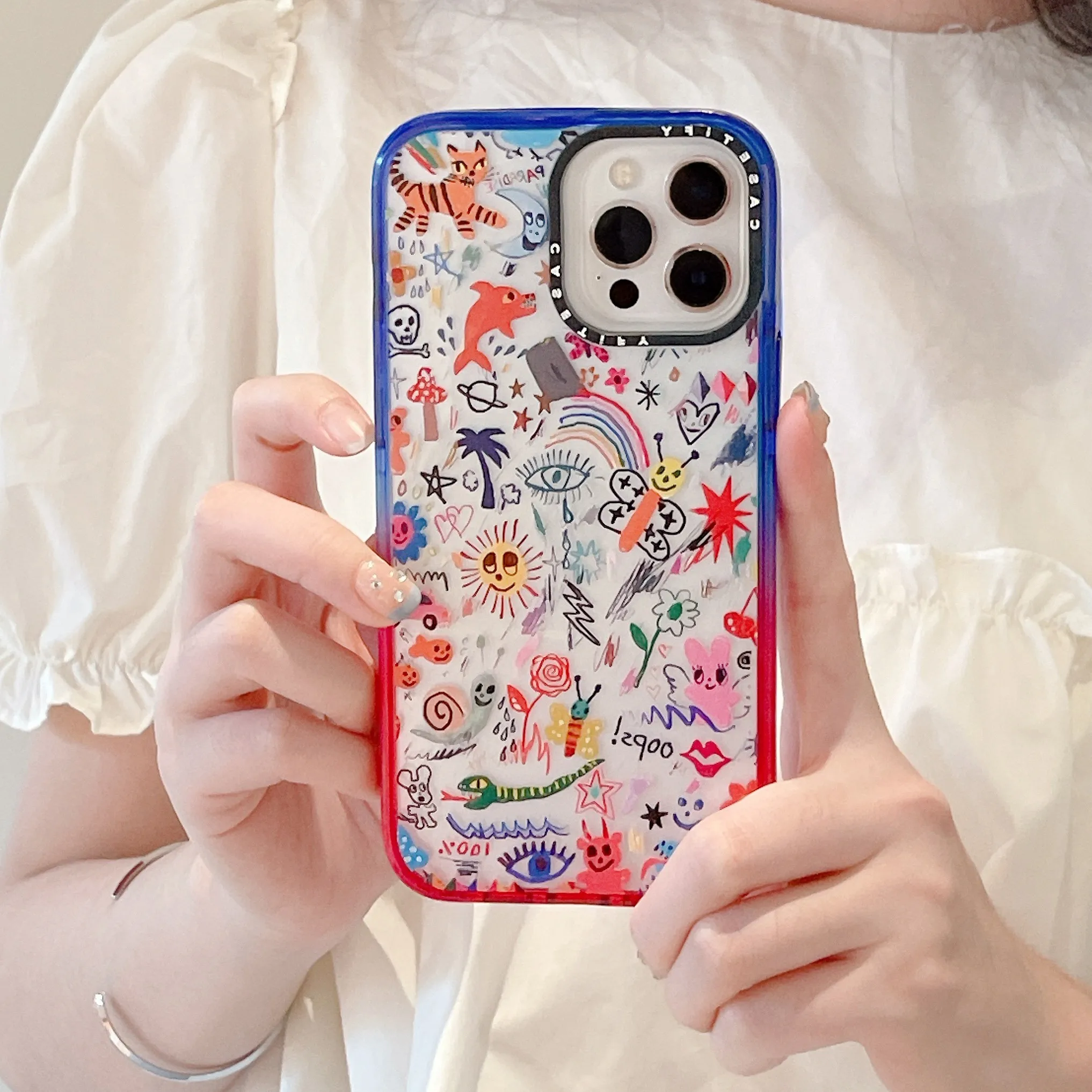 

CASETIFY Cute Animals Doodles To Draw Phone Case for Iphone 11 12 13 14 Pro Max Plus SE 2020 Fashion Transparent Drop-proof