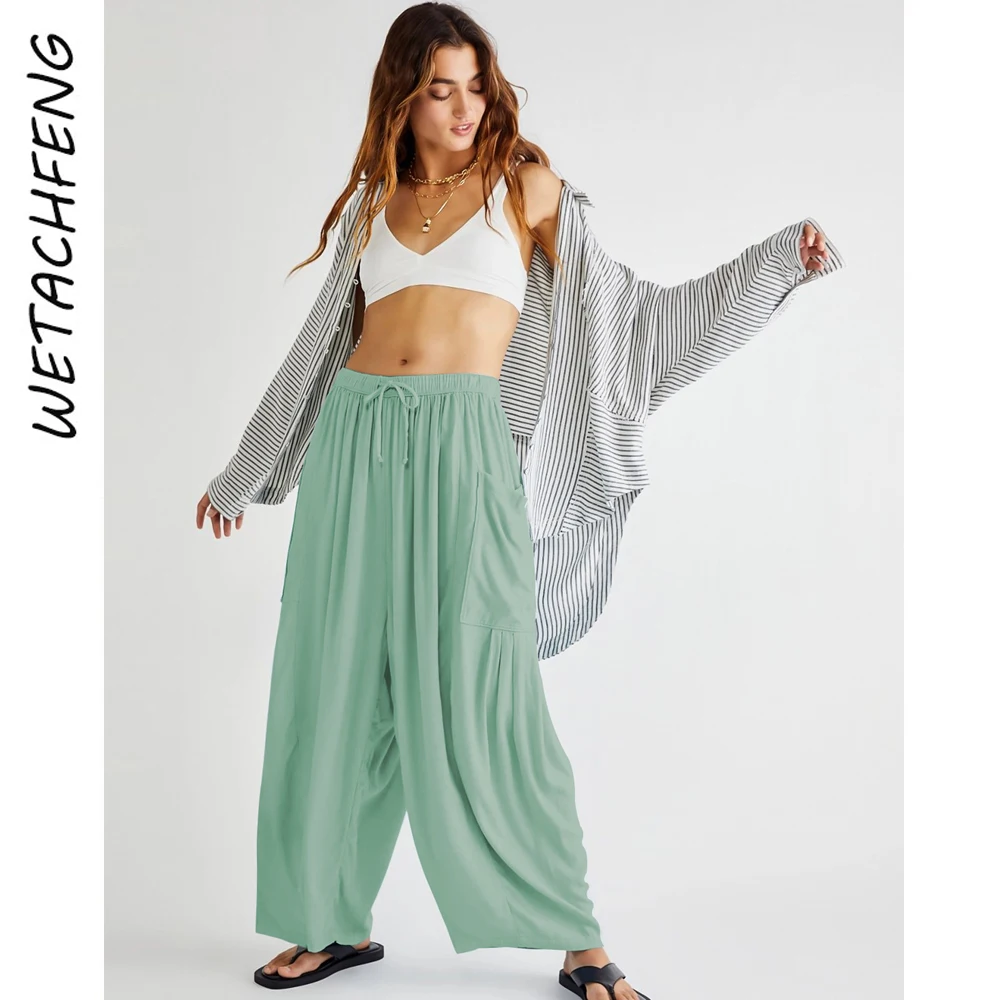 

Брюки женские хлопковые с карманами, однотонные свободные штаны с широкими штанинами, спортивная одежда для дома, длинные брюки для йоги, тренажерного зала, осенняя женская одежда