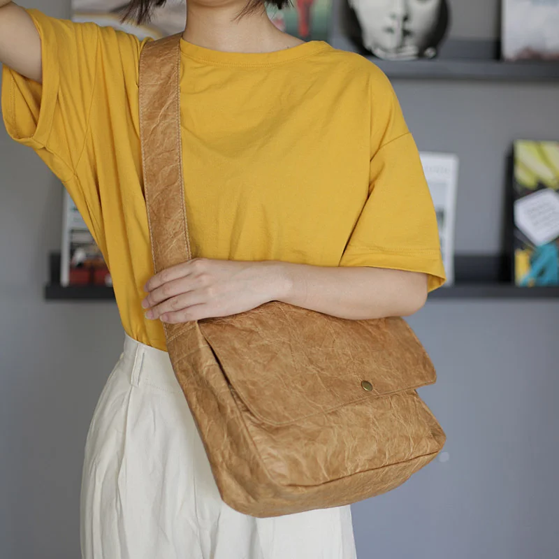 

Women Handbags DuPont Paper Shoulder Pack Crossbody Bags Fashion Tote Washing Kraft Paper Satchel Retro Messenger Bag