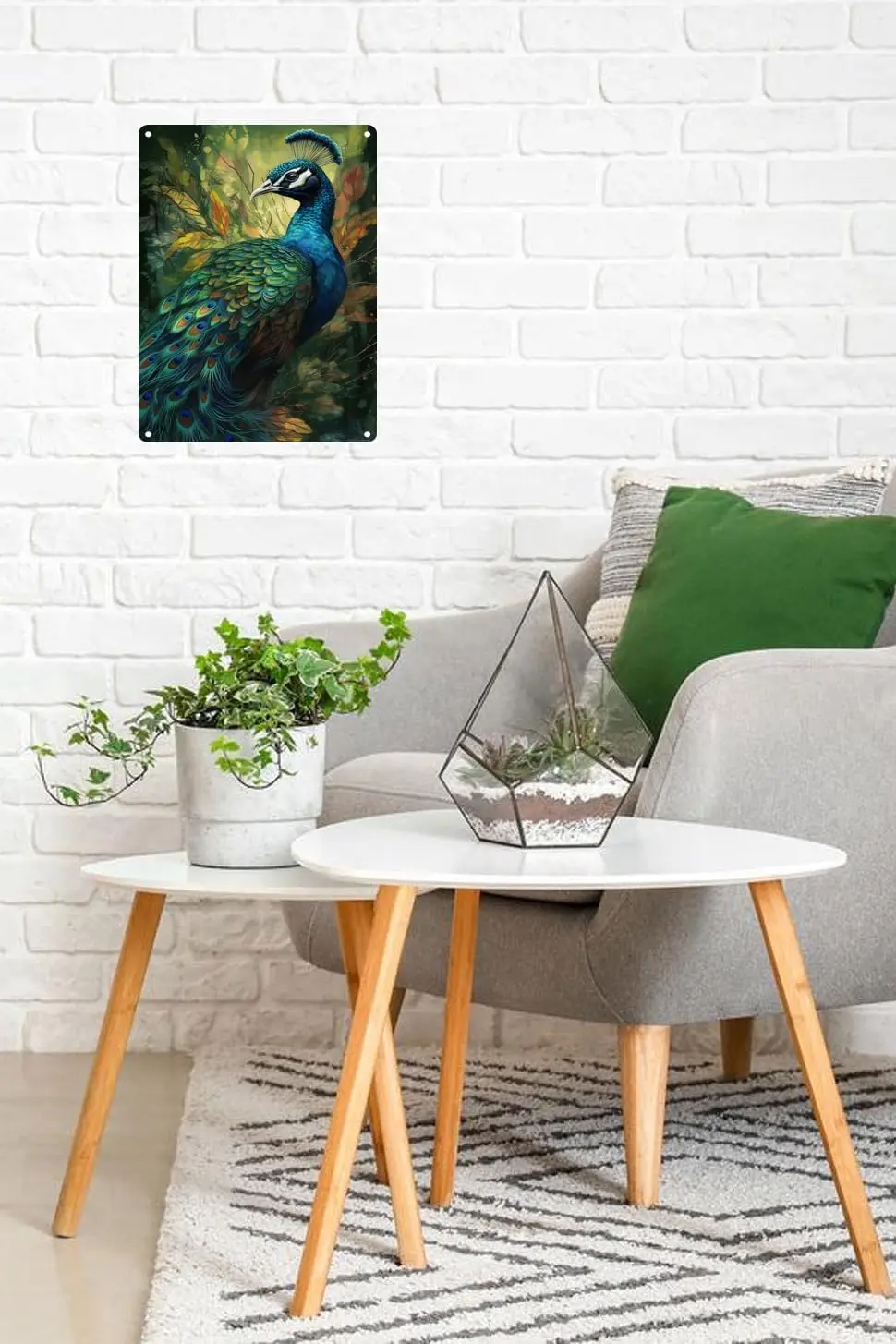 Винтажный жестяной знак Павлин в джунглях Декор Цветочный металлический для