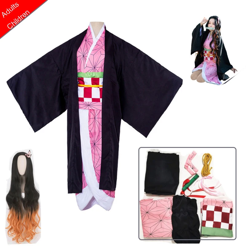 

Adult Kids Kamado Nezuko Cosplay Costume Anime Demon Slayers Slayer Kimono Kimetsu No Yaiba Kamado Nezuko Costume Wig Hallween