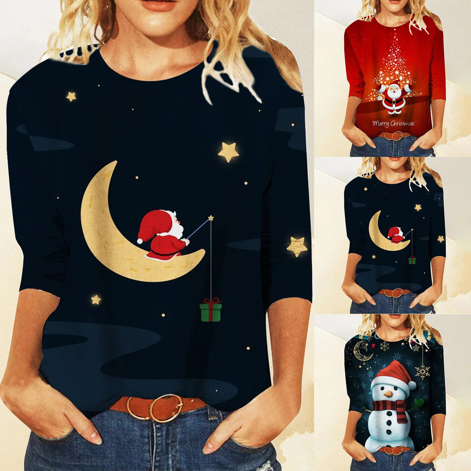 

Женская футболка с круглым вырезом, длинным рукавом и принтом