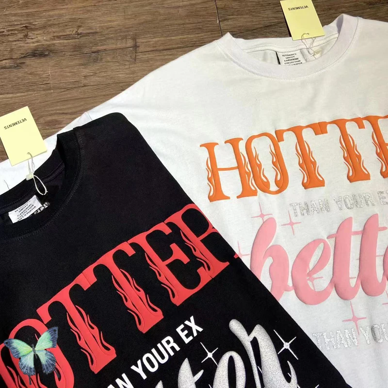 

VETEMENTS High Street Cotton T-shirt Hotter Better Letter Print Tee Shirt