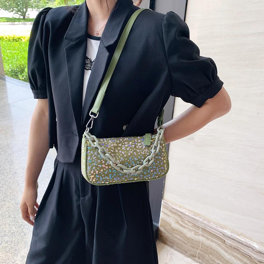 

Women Sequins Handbag Elegant Clutch Classic Texture Delicate Portable Chic Ladies Fashion Travel Chain Shoulder Bag