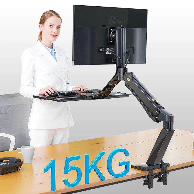 

NB40 Height Adjust Computer Sit Stand Workstation 22-32 Inch Monitor Mount Bracket with Keyboard Plate Desk Stand