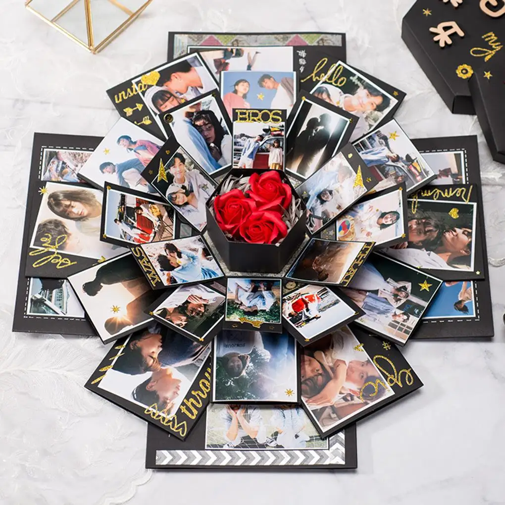 

Creative Explosion Photo Album Bomb Box DIY Scrapbook Hexagonal Love Note Exploding Box Festival Birthday Gift box