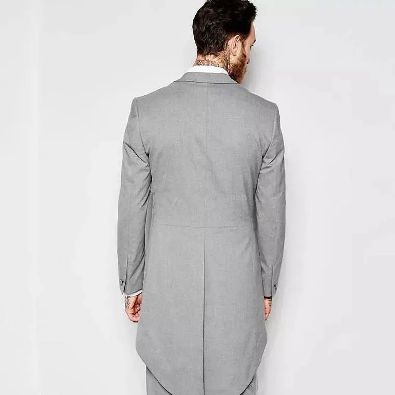 Фото 2025 Classic Grey Men Suits Long Tailcoat Wedding Groom Tuxedos Tailor Made Morning Dinner Groomsmen Fromal Party Suits 3 Pieces №2