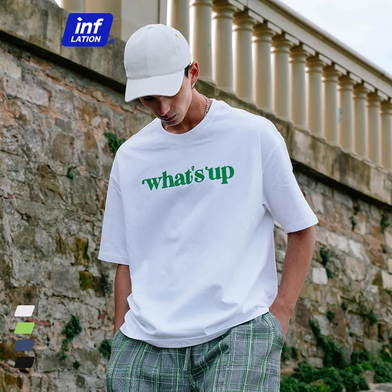 

2022 Summer New What's UP Man T'shirt Newborn Green Printing Simple Street Fashion Brand Men's Pure Cotton T-shirt Short Sleeve