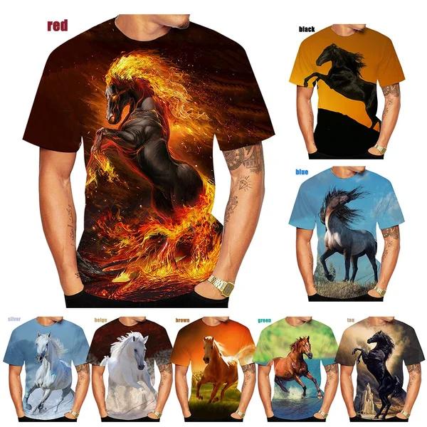 

New Fashion Horse 3D Printied Mens and Women T Shirts Animal Horse Printied Casual Loose Short Sleeve Size XS-5XL