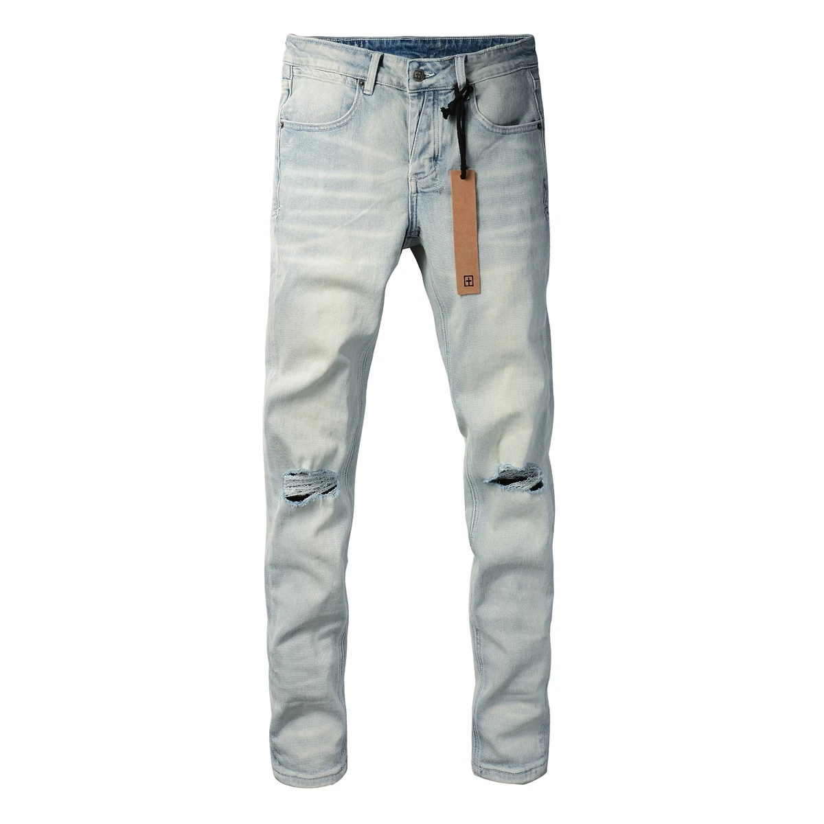 Американская уличная мода KSUBI Cross Jeans Vintage Wash Do Old Patch Голубые эластичные узкие