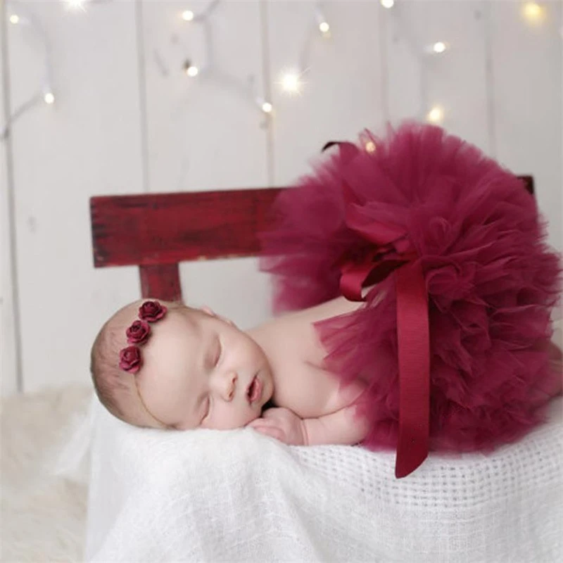 

2 Pcs Newborn Photography Props Outfit Baby Tulle Skirts Headband Set Infants Photo Flower Hair Band 40JC