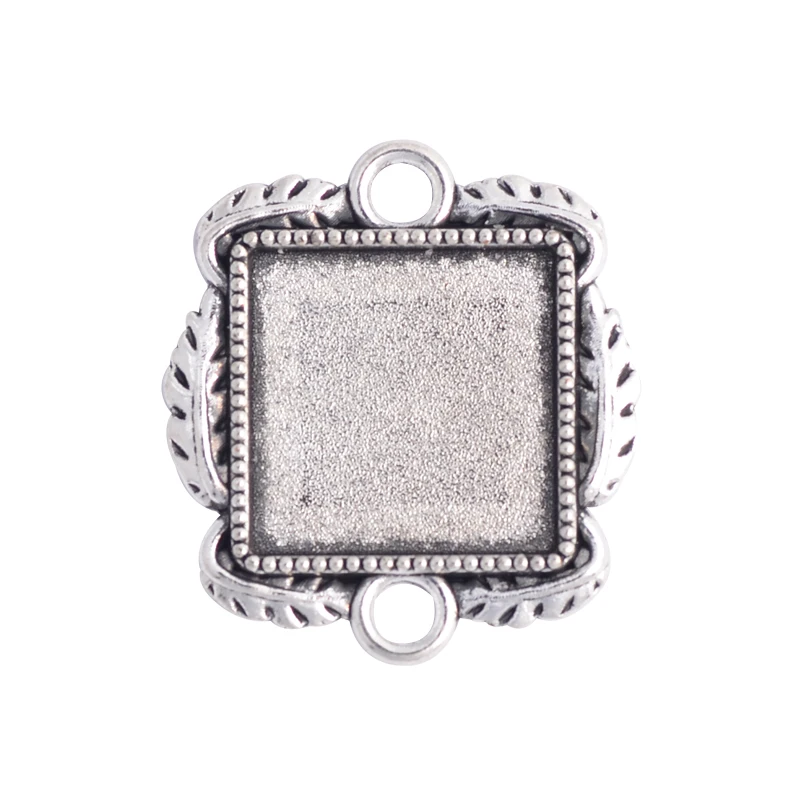 

New Fashion 10pcs 15mm Inner Size Antique Silver Square Cabochon Base Setting Charms Pendant Tray