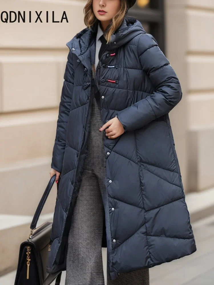 

Oversize Winter Women's Jacket with Hood Black Warm Quilted Long Coat Long Sleeve Top Parkas 2023 New Casual Jacket for Women