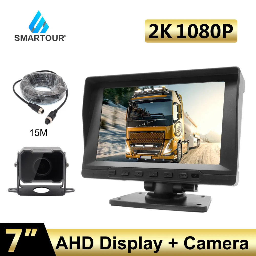 

AHD 2K 1080P 12V-24V 7" TFT LCD Car Monitor Display + 4 Pin IR Night Vision Rear View Camera for Bus Truck RV Caravan Trailers