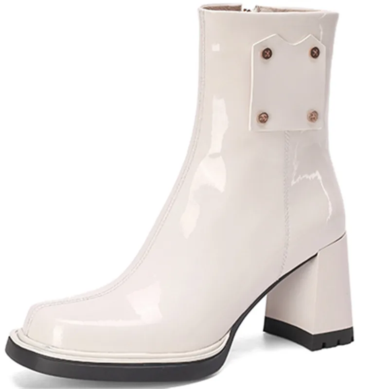

Новинка 2023, женские ботильоны на толстом высоком каблуке, Классические ботинки на платформе и молнии, женские зимние ботинки из лакированной кожи