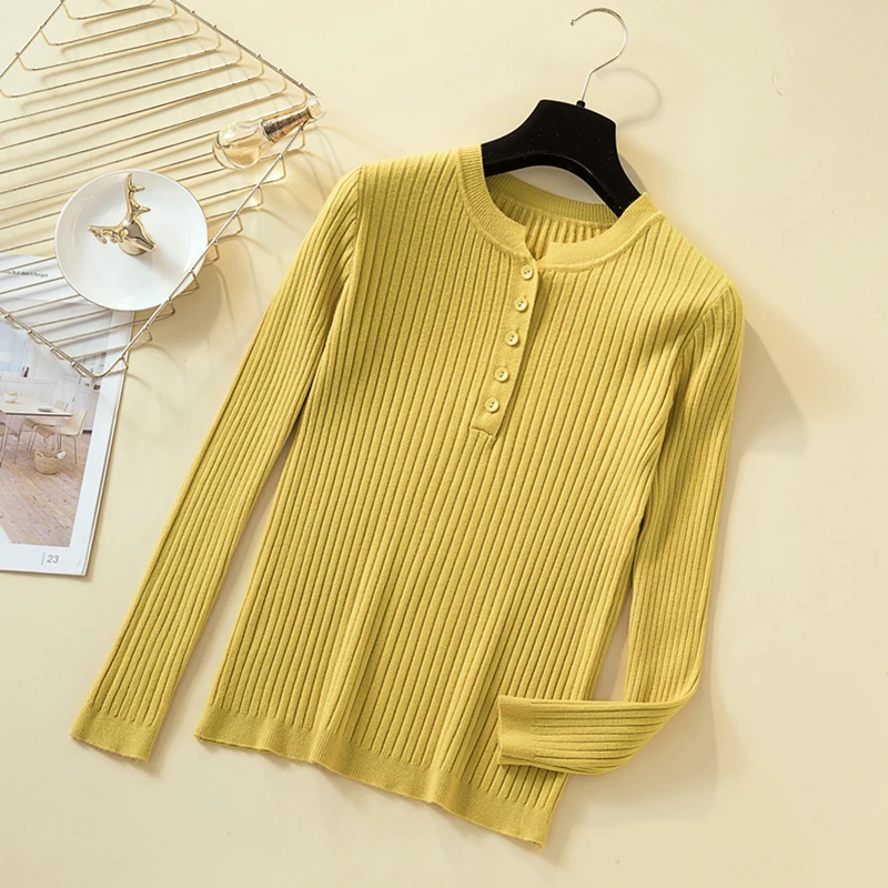 Женский Базовый Однотонный Тонкий Вязаный Пуловер На Пуговицах