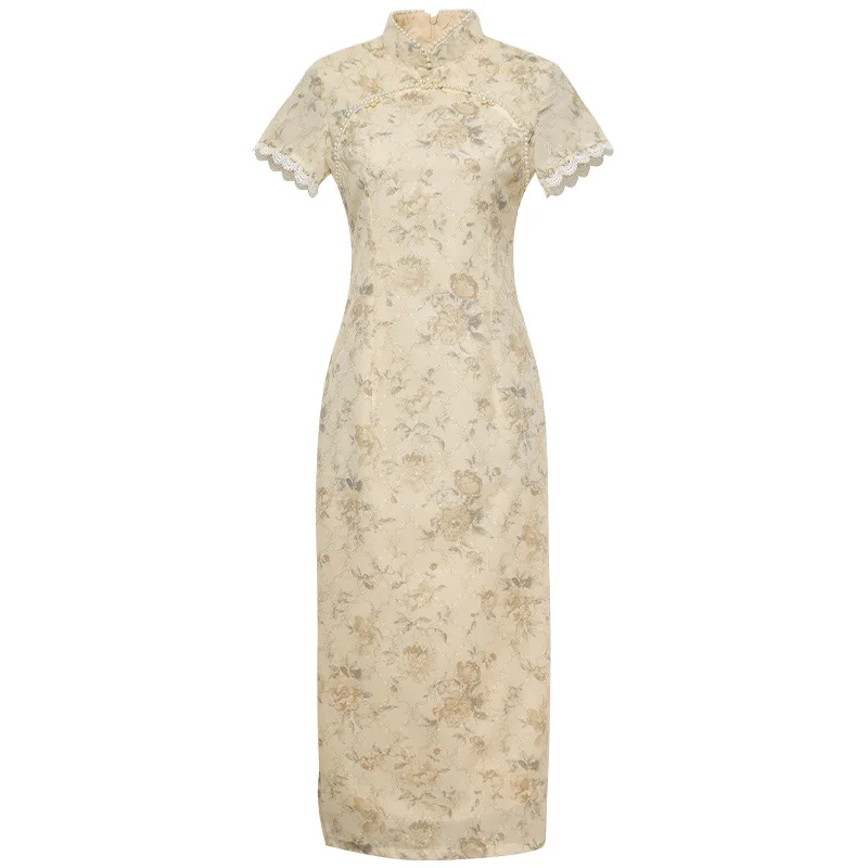 Шифоновое нежное милое летнее платье-Ципао новое китайское традиционное