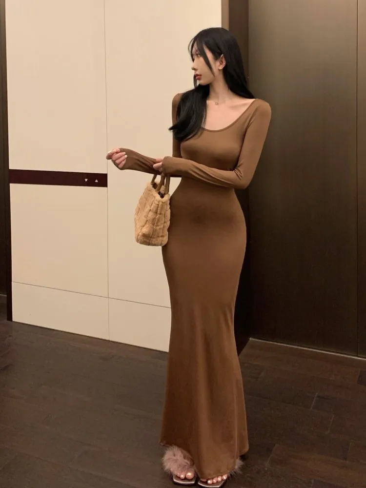 

Women Elegant Sexy Bodycon Maxi Dress 2022 Y2k Autumn Long Sleeve Ladies Birthday Party Club Dress Female Outfits