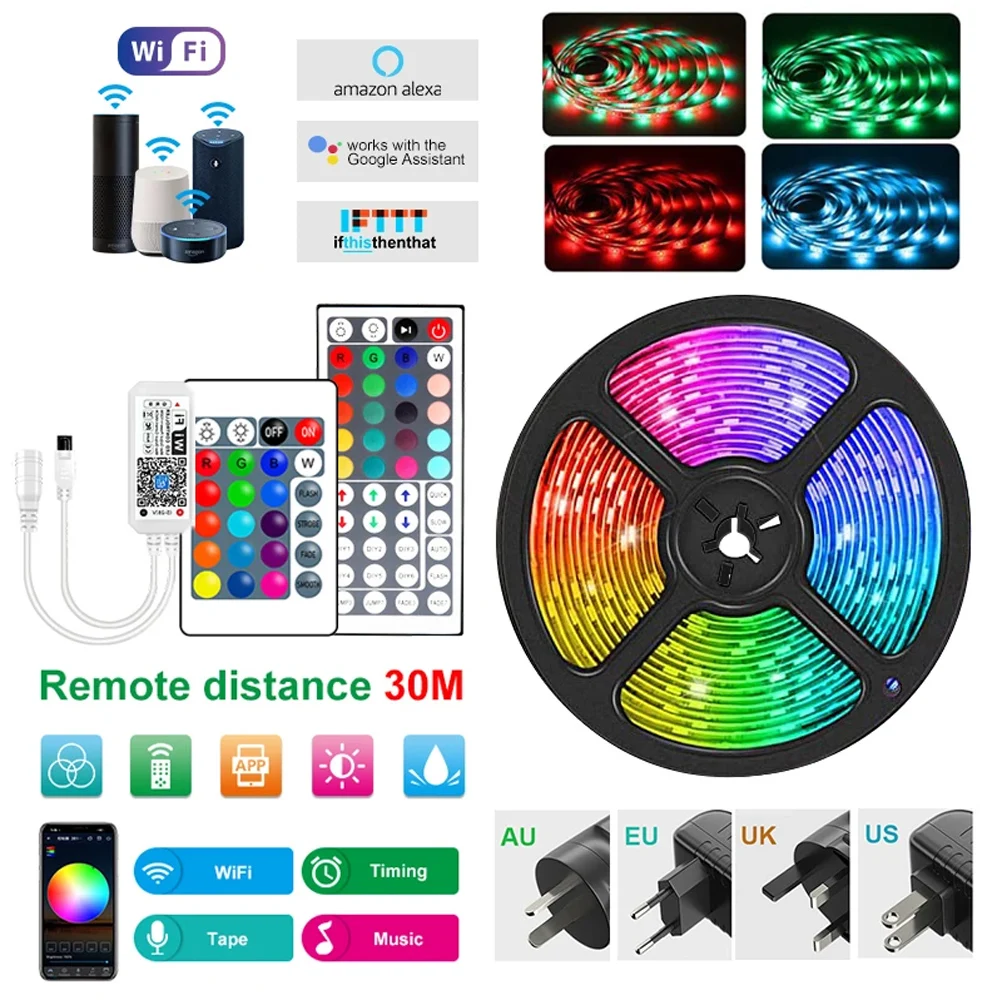 Smart Home Alexa Luces LED Light RGB 5050 12V Decorative Living Room Light with Wifi/24 Keys/APP Control Fita LED Wall Bedroom