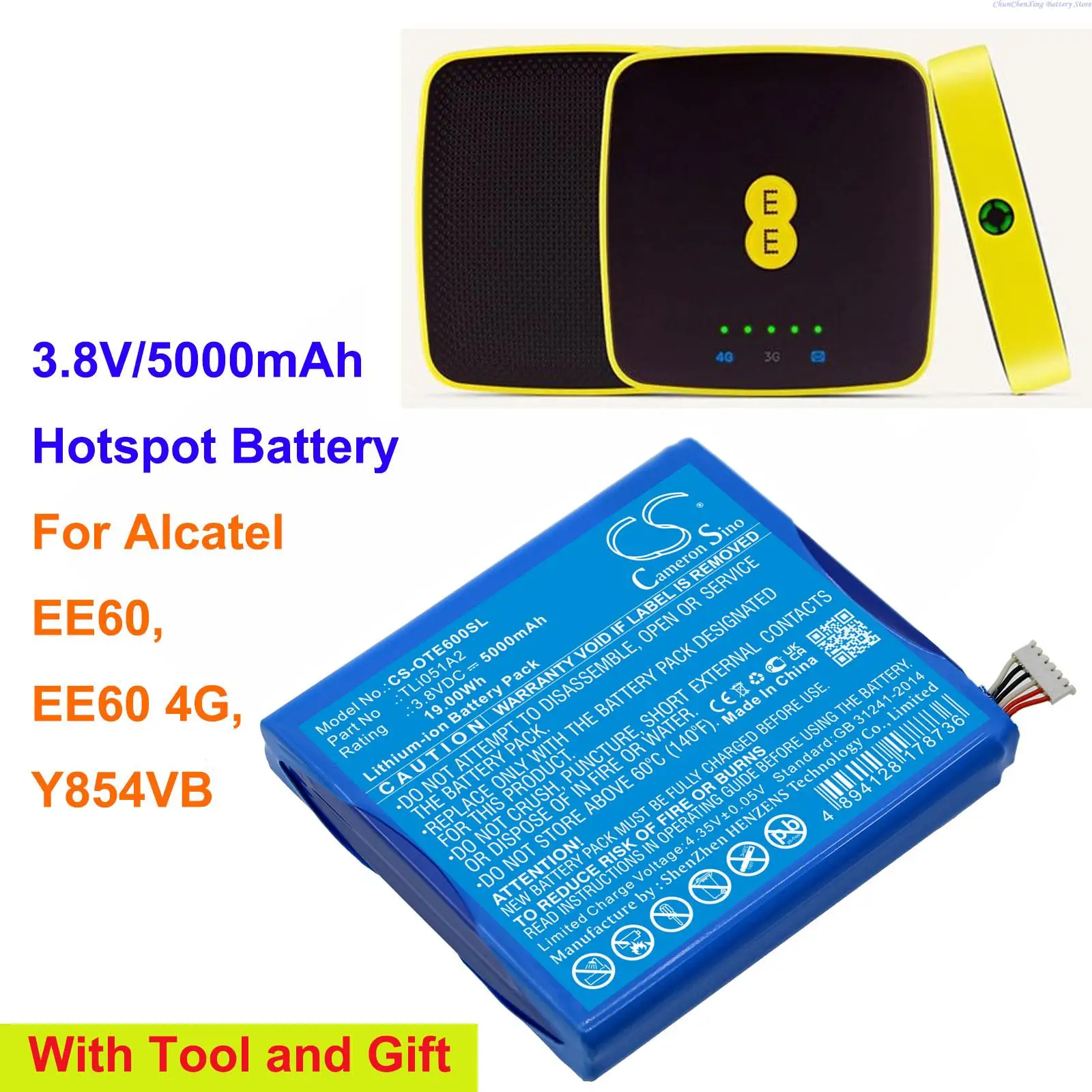

Аккумулятор Cameron Sino TLi051A2, 5000 мАч, точка доступа для Alcatel EE60, EE60 4G, Y854VB