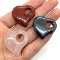 natural stone crystal pendant peach heart big hole agate bead powder crystal diy charm exquisite jewelry making necklace gift