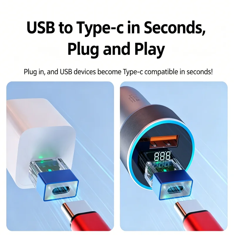Фото Адаптер USB 3.0 на Type C с прозрачным корпусом, OTG-конвертер для зарядки и передачи данных, черный, золотой, синий, серебристый, 2 варианта, кабель Micro USB 0,3 м №4