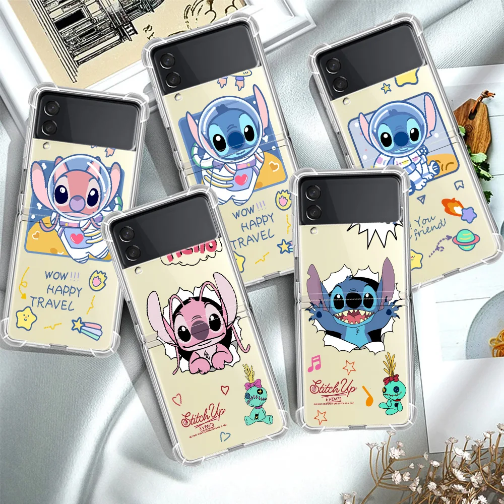 

Cute Lilo & Stitch Luxury Case For Samsung Galaxy Z Flip 3 5G Funda Z Flip3 Clear PC Hard Back Phone Coque Shell