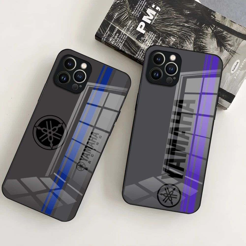 Чехол для телефона с логотипом Y-Yamaha-EM iPhone 15 Pro 16 14 13 12 11 Mini X XS XR Max 6 8 Plus SE 2020 Glass Design Cove