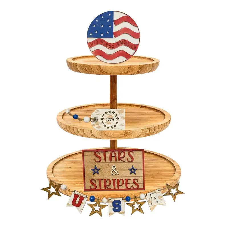 

Patriotic Tiered Tray Decor Stars And Stripes Independence Day Tray Decor Set Wooden Bunting Flags Patriotic Layered Tray