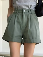 women fashion pu leather shorts wide leg flared short pants high waist soild color shorts party 2022 new