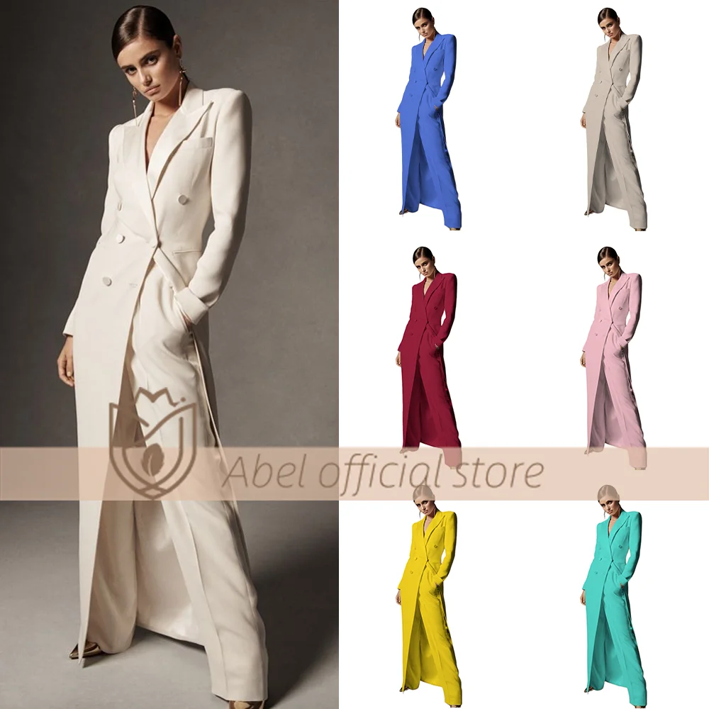 

Women's Long Suit Pants Set White Double Breasted Custom Elegant Fashion Design Wide Leg Pants Autumn Winter High Quality 2 Piec