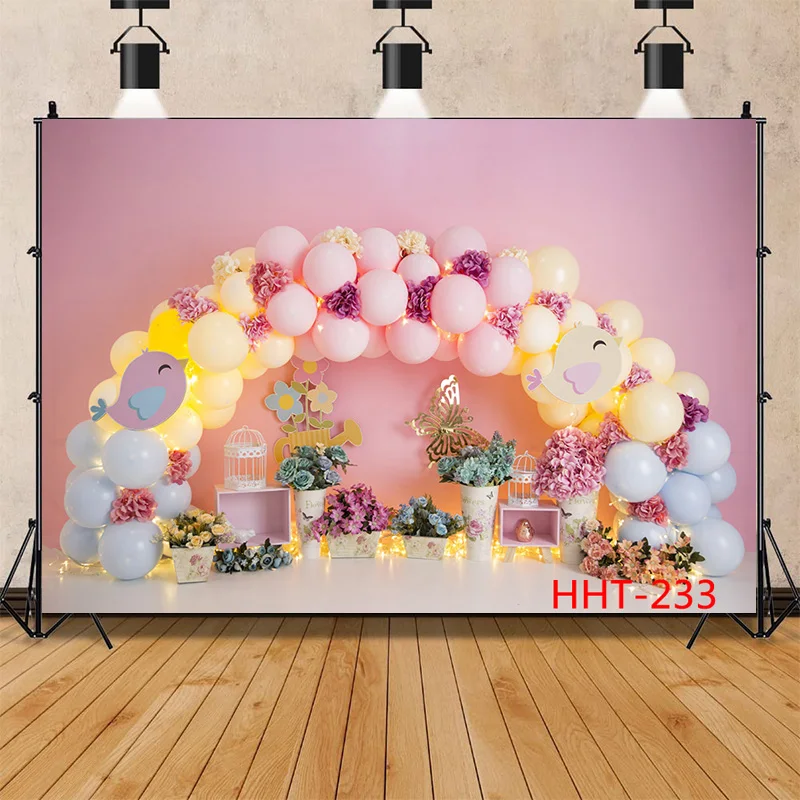 Купи Newborn Baby Birthday Background First Birthday Party Balloon Flower Portrait Backdrop Photography Photo Studio 32928 HHT-06 за 251 рублей в магазине AliExpress