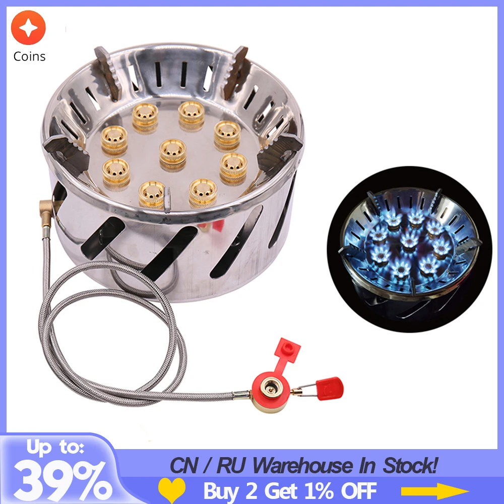 

2023 Stainless Steel 9-head Camping Gas Stove Outdoor Camping Picnic Tour Portable 9 Holes Stove Camping Gas Stove