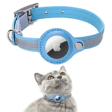 Leather Pet Adjustable Collar For Apple Airtag Location Tracker Dog Cat Anti-lost Reflective Protection Case For Airtags Collar