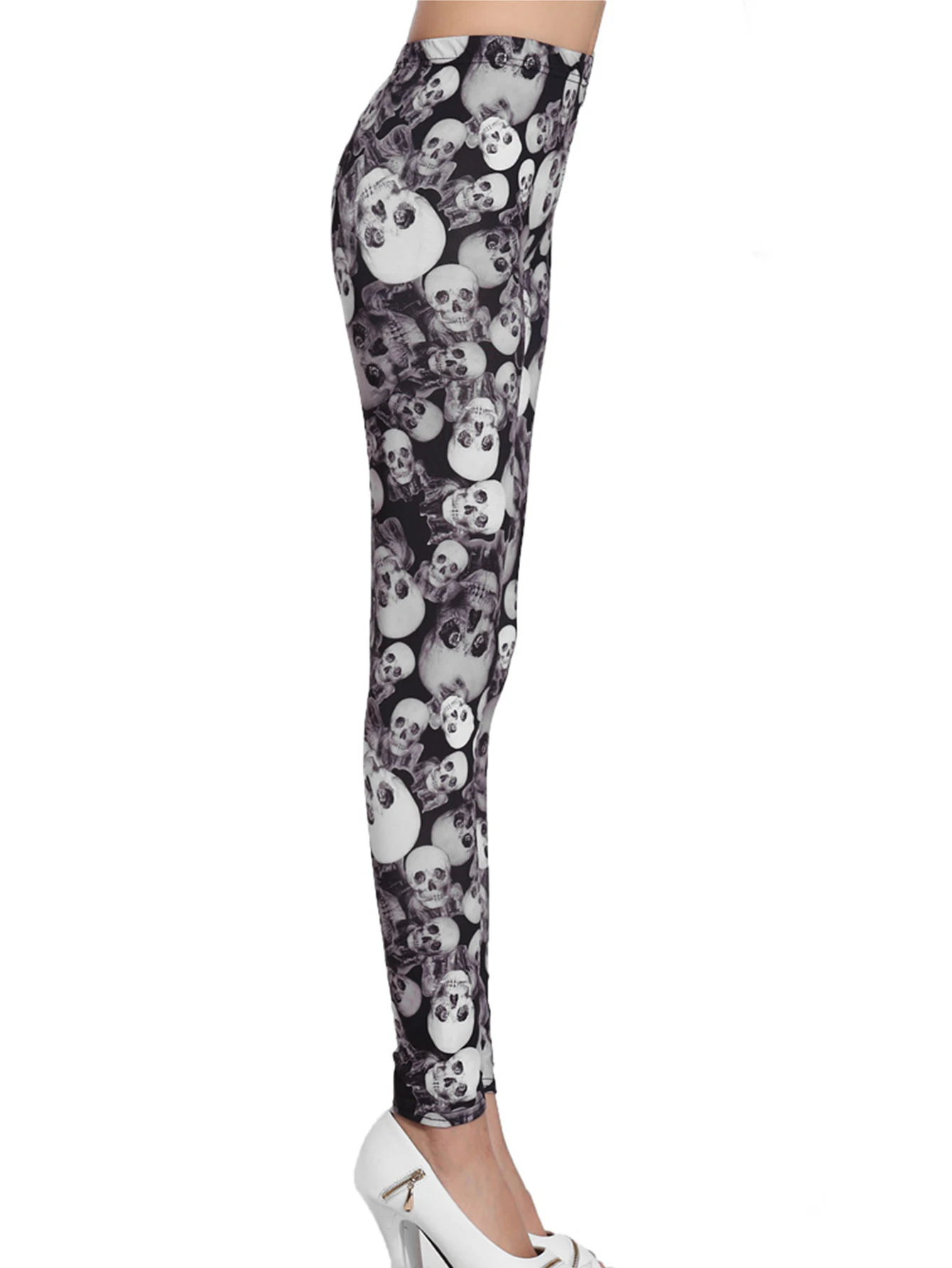 Женские узкие леггинсы с принтом в виде черепа