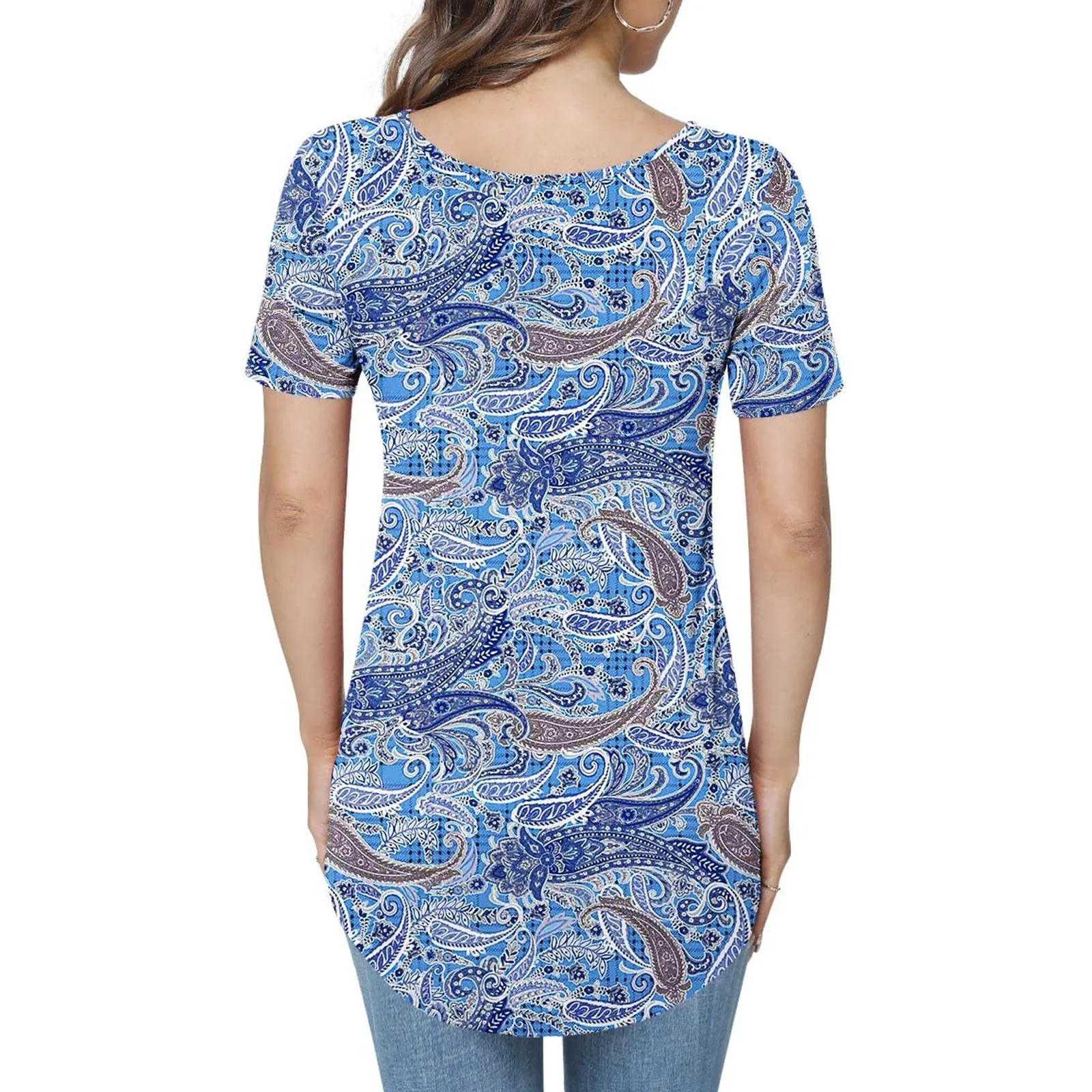 

Женские повседневные Футболки с цветочным принтом, футболка с коротким рукавом и V-образным вырезом