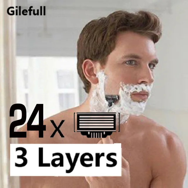 24pcs/pack Quality Grade AAA+ Brand Men Face Shaving Razor Blades Mache 3 Razor Blades For Men Standard For RU&Euro&US