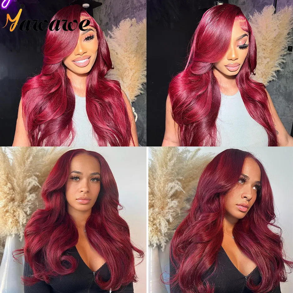 Волосы Ywawe волнистые волосы бордового цвета 99J парик без клея с предварительным