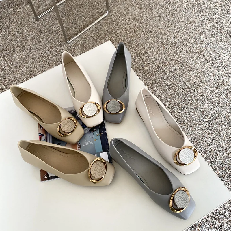 

Shallow Mouth All-Match Soft Shoes Woman 2022 Female Footwear Square Toe Modis New Dress Comfortable Summer Cute Concise Spring