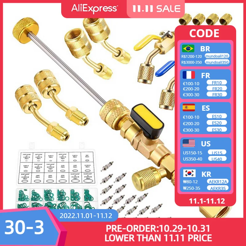

Инструмент для снятия сердечника клапана с двумя портами SAE 1/4 и 5/16 для системы ОВКВ R404A R407C R134A R12 R32
