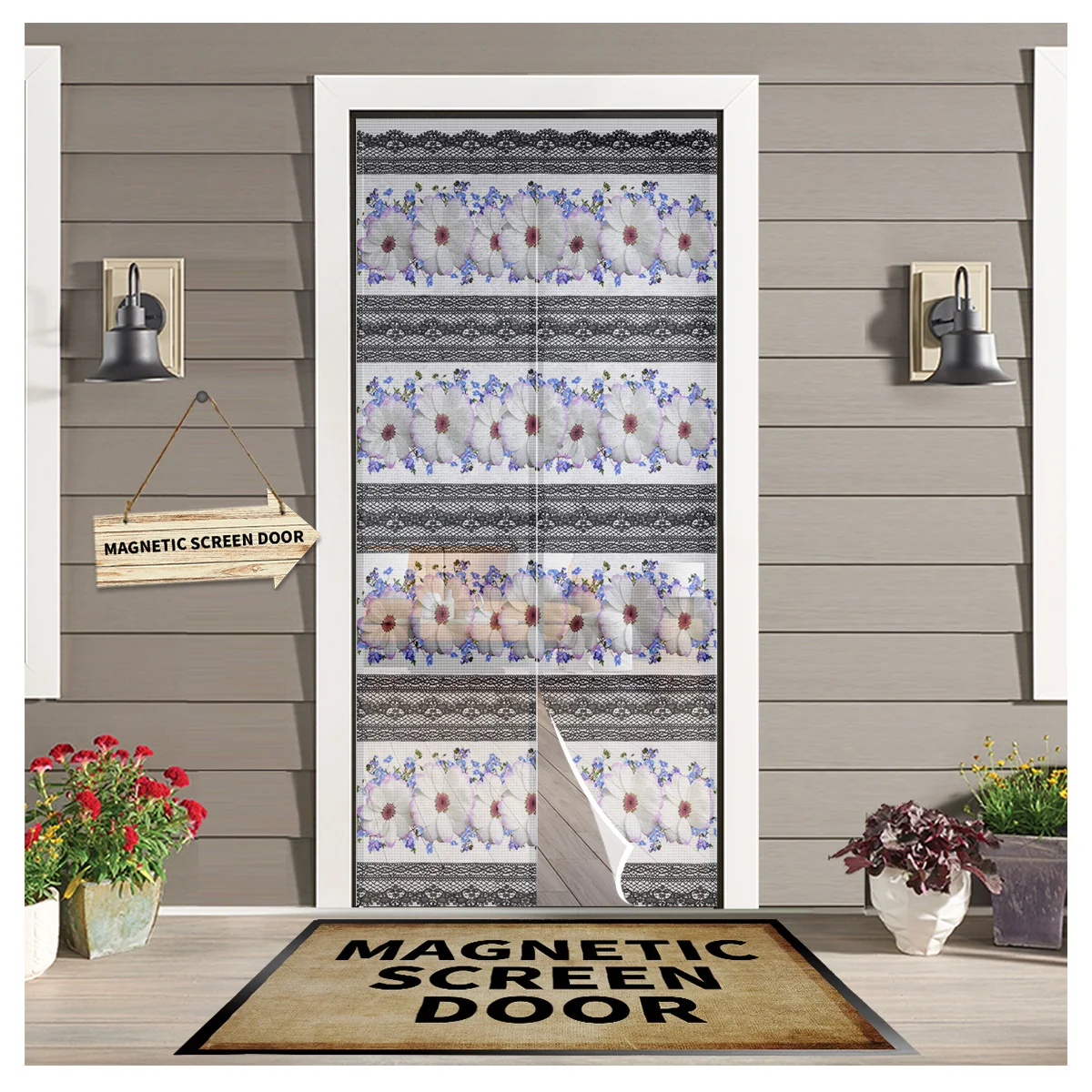 

Daisy Flower Magnetic Mosquito Screen Door Curtain Anti Insect Door Mesh Automatic Closing Kitchen Curtain Panels