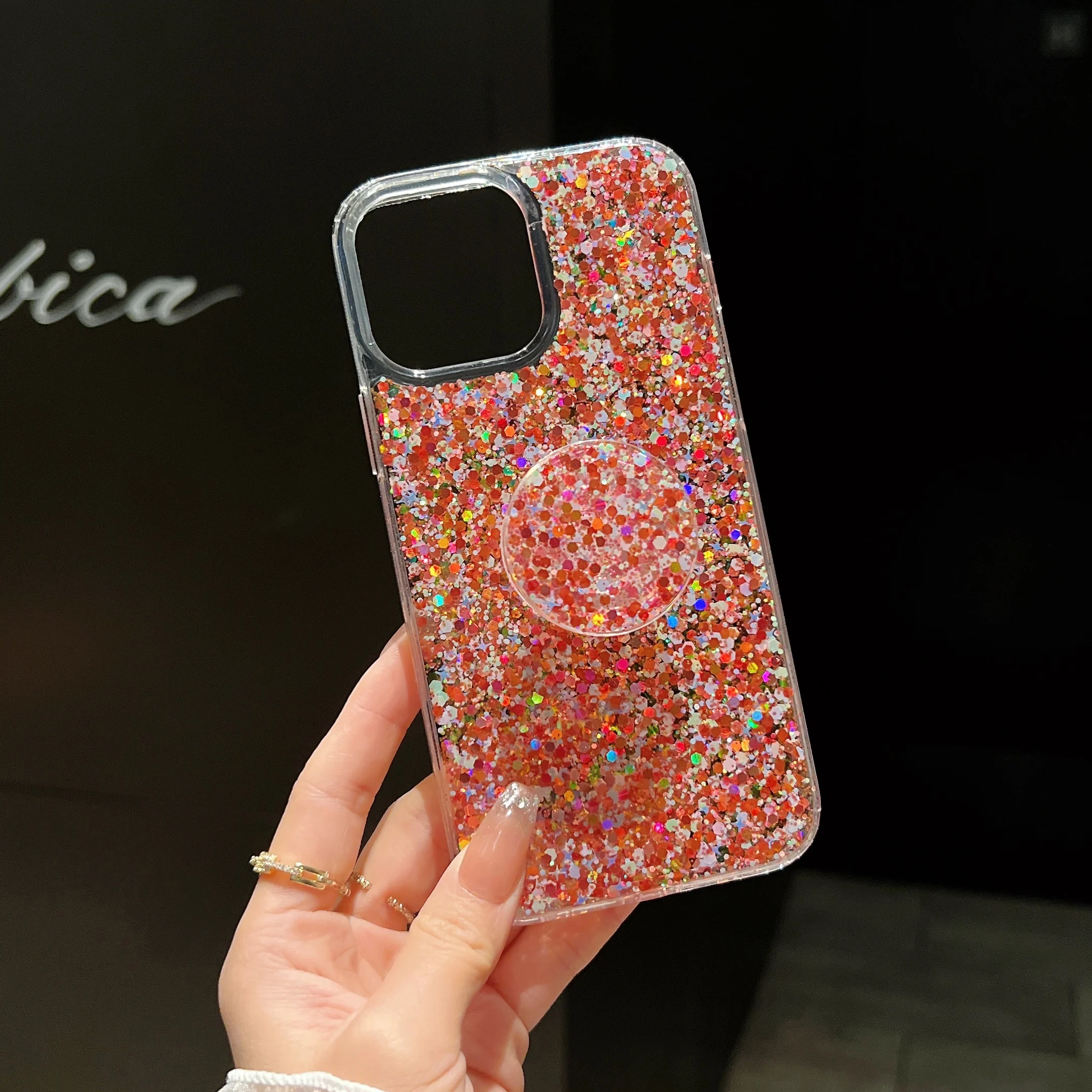 

Bling Glitter Holder Phone Case For iPhone 13 12 11 14 Pro Max X XS XR 7 8 Mini 14Plus SE Colorful Shining Sequins Cover YJ