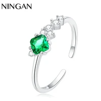 ningan women rings new green zircon adjustable 925 sterling silver girls finger rings simple ladies open size ring
